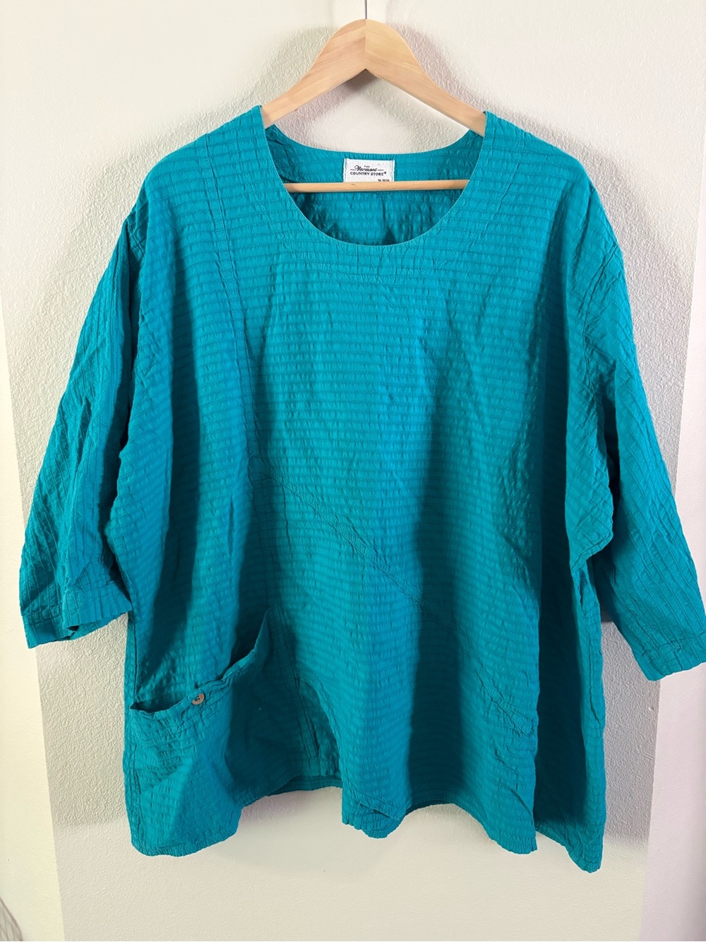 Vermont Country Store Crinkle Cotton Teal Textured Tunic Top XXXL